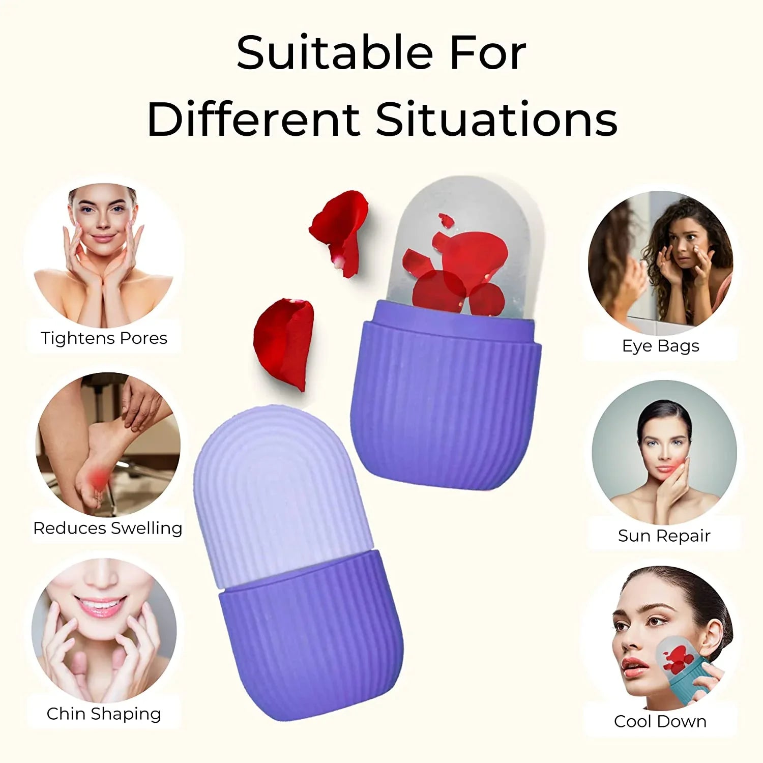 1224p Beauty Ice Roller For Face Massager Eye Reusable Face Rollers Facial Roller ( Purple Color) - Zidbik