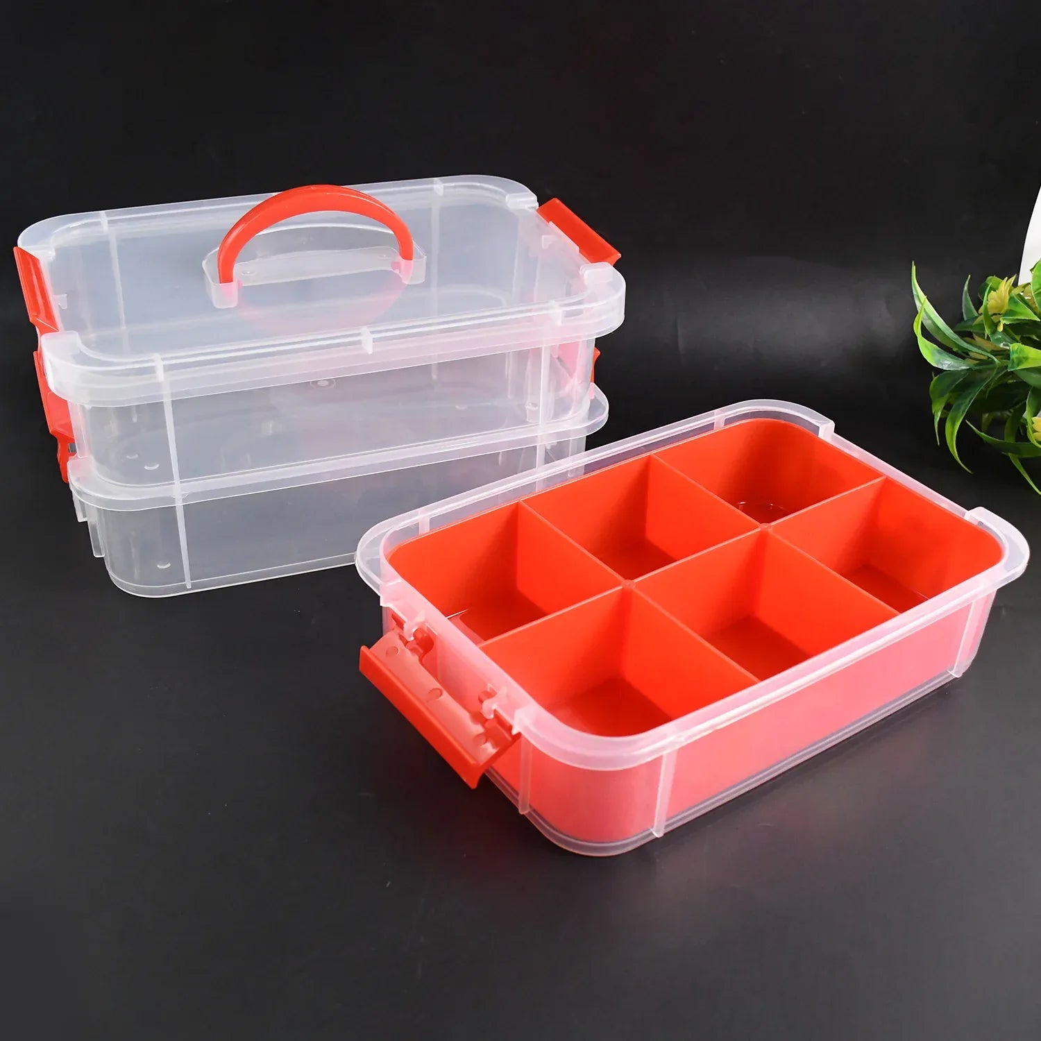 3-layer Multi-purpose Transparent Plastic Storage Carry Box With Handle - Zidbik