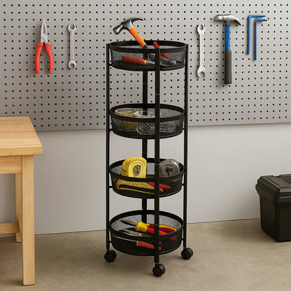 4-layer Round Metal Mesh Storage Organizer Rack With Wheels (1 Pc) - Zidbik