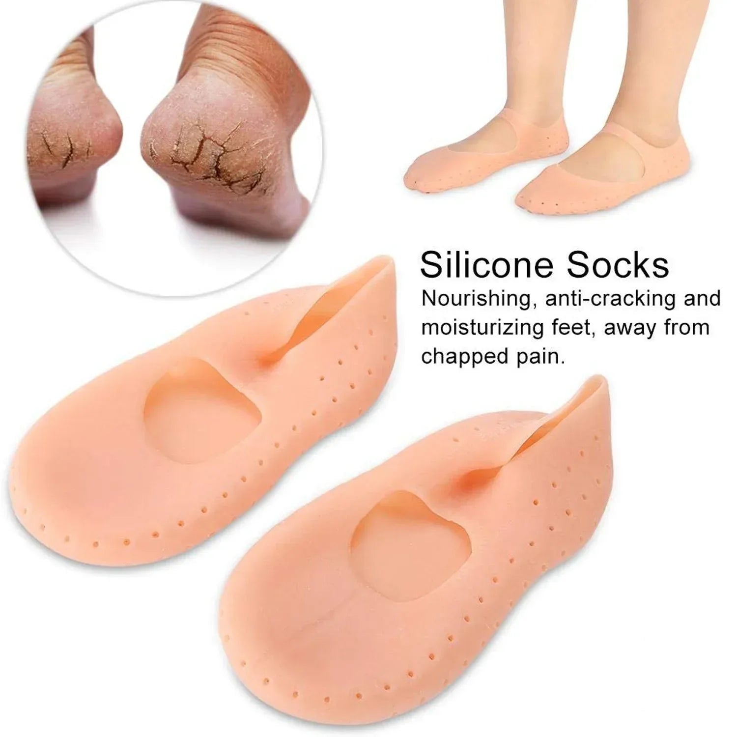 6037 Anti Crack Silicone Gel Foot Protector Moisturising Socks - Zidbik