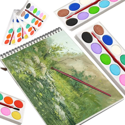 1123 Painting Water Color Kit - 12 Shades And Paint Brush (13 Pcs) - Zidbik