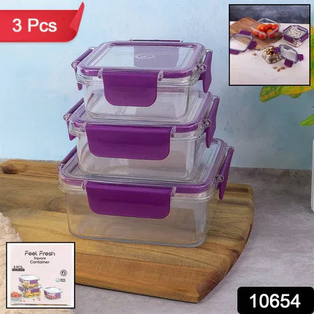 Airtight Square Food Storage Container Set (3 Pc) - Zidbik