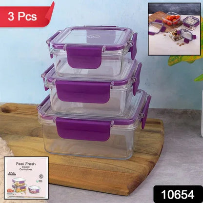 Airtight Square Food Storage Container Set (3 Pc) - Zidbik