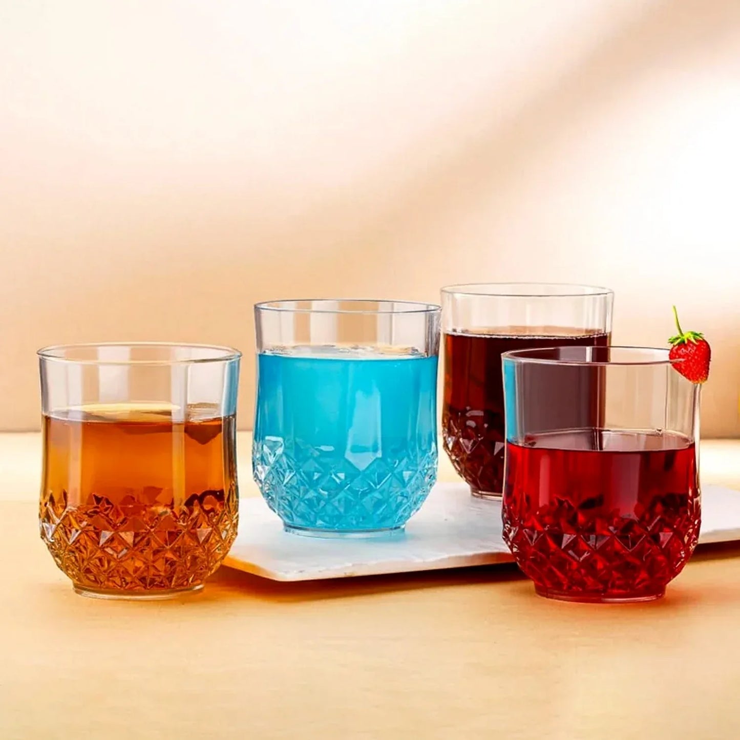 Transparent Diamond-pattern Drinking Glass Set (6 Pc Set) - Zidbik