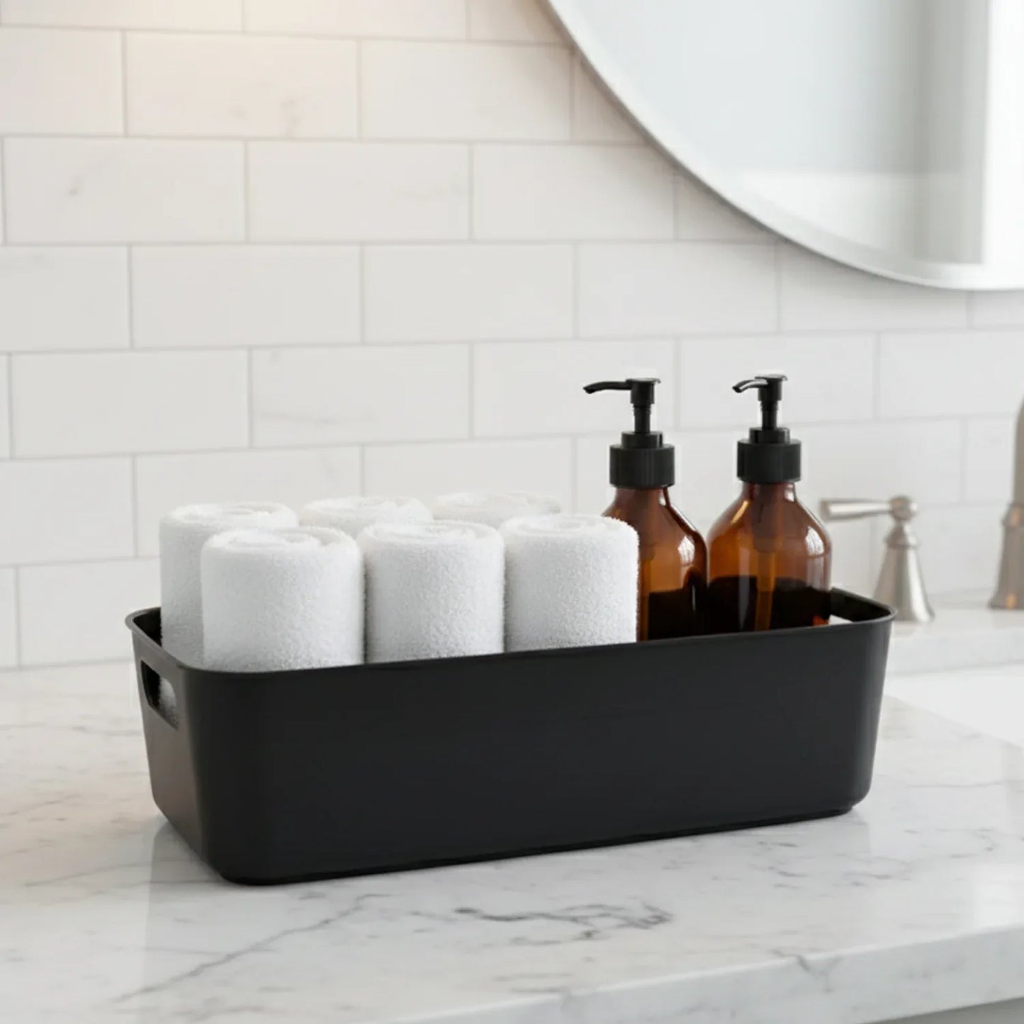 Black Plastic Storage Basket Tray Set (4 Pcs) - Zidbik