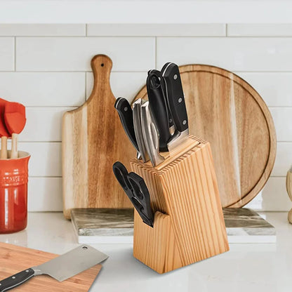 Kitchen Knife Set With Wooden Block And Scissors (5 Pcs Black) - Zidbik