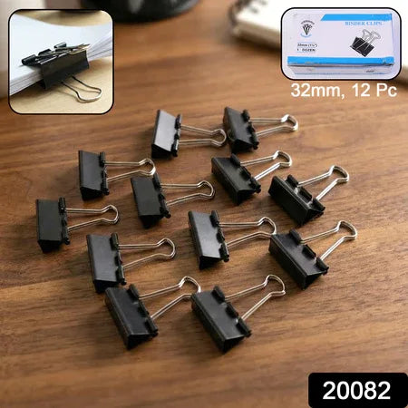 Medium Size Heavy-duty Black Binder Clips Set (32 Mm 12 Pc) - Zidbik