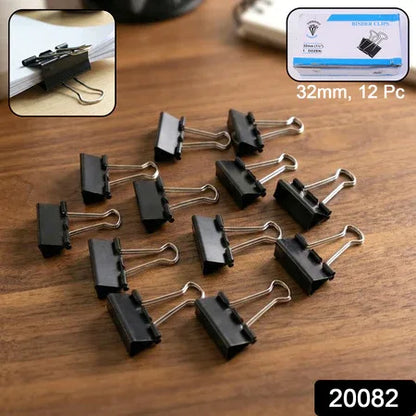 Medium Size Heavy-duty Black Binder Clips Set (32 Mm 12 Pc) - Zidbik