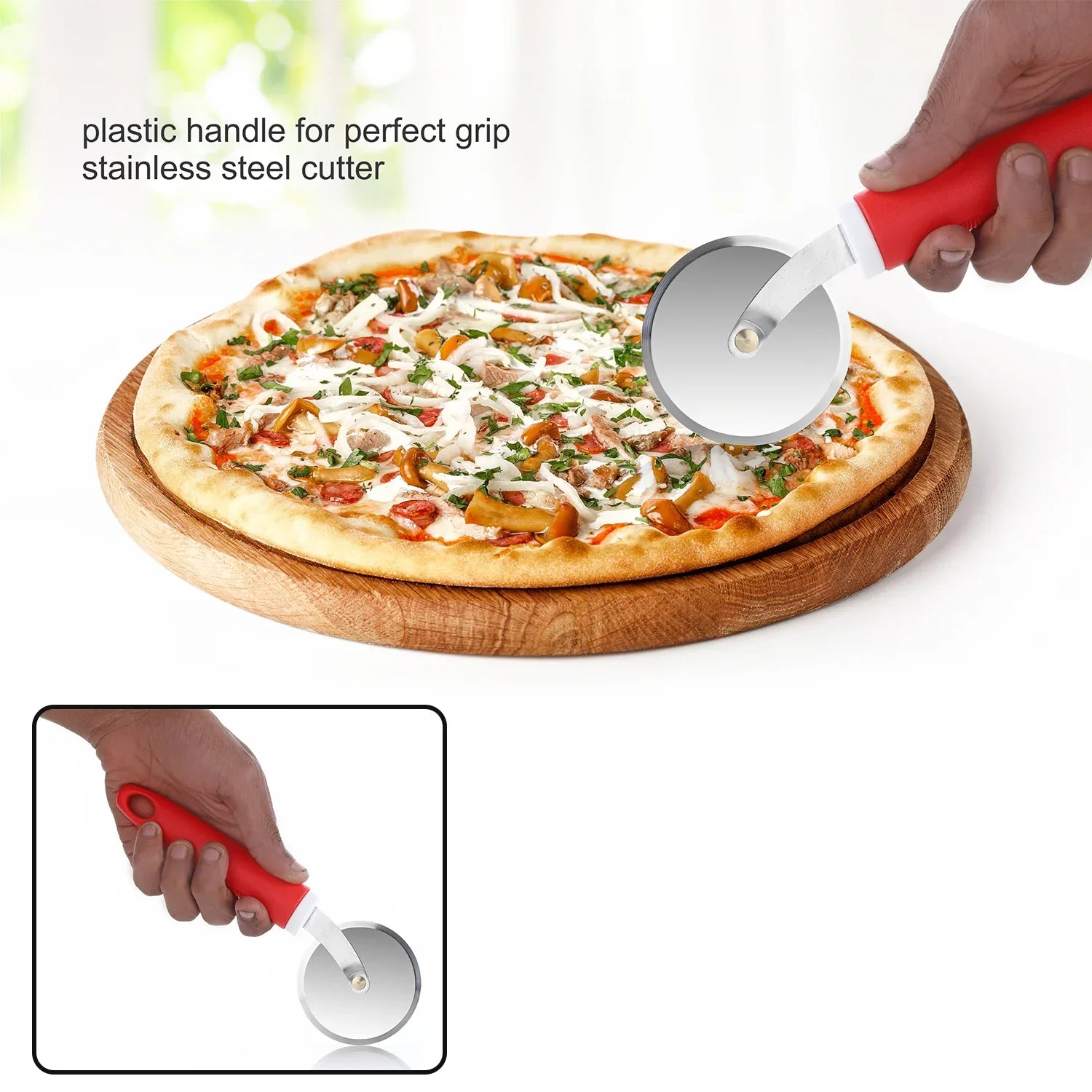 8707 Ganesh Ganesh Pizza Pastry Cutter Wheel Pizza Cutter (Stainless Steel) - Zidbik