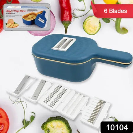 Vegetable Slicer Cutter - 6 Blades Kitchen Accessories Tools  Appliances With Container  Handle (1 Set) - Zidbik