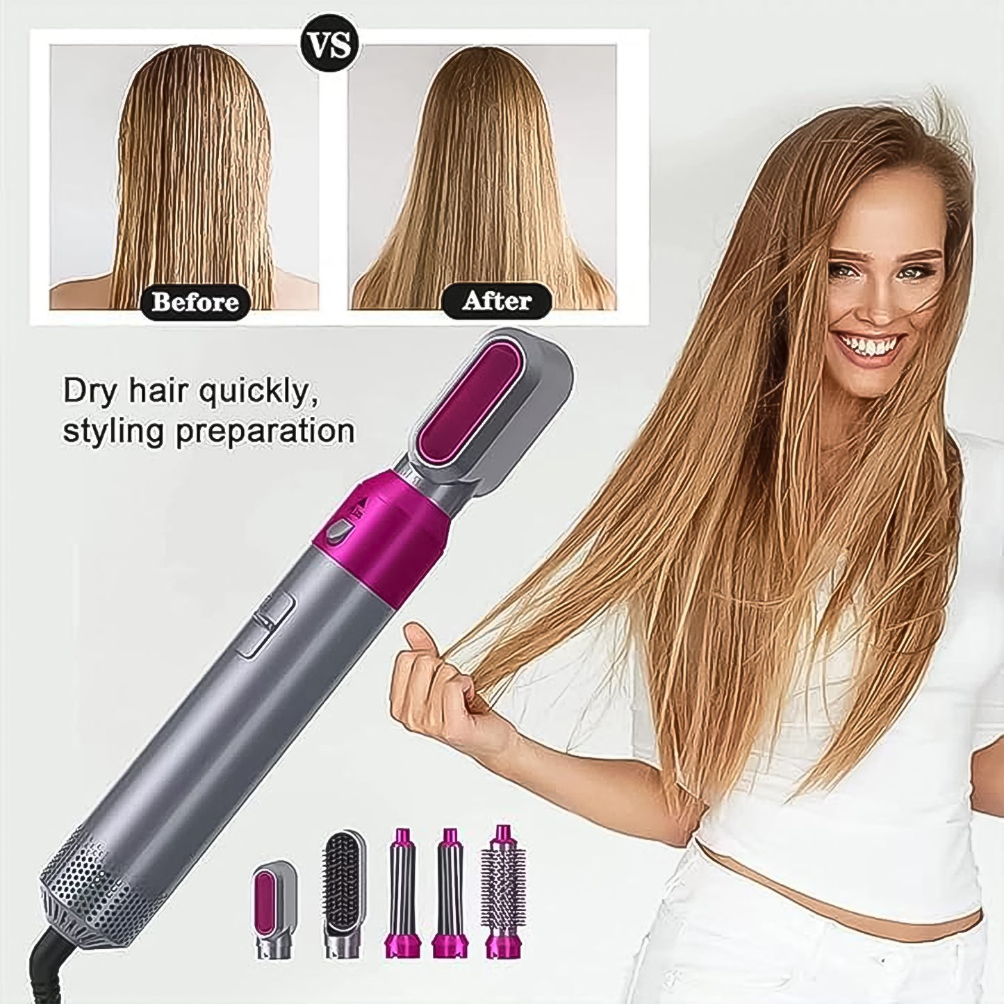 5 In 1 Hair Dryer Brush Multifunctional Hot Air Styler Hair Tools - Zidbik
