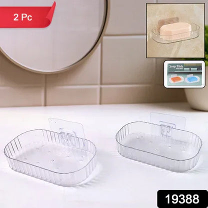 Self Adhesive Transparent Wall Mounted Soap Dish Holder (2 Pc) - Zidbik