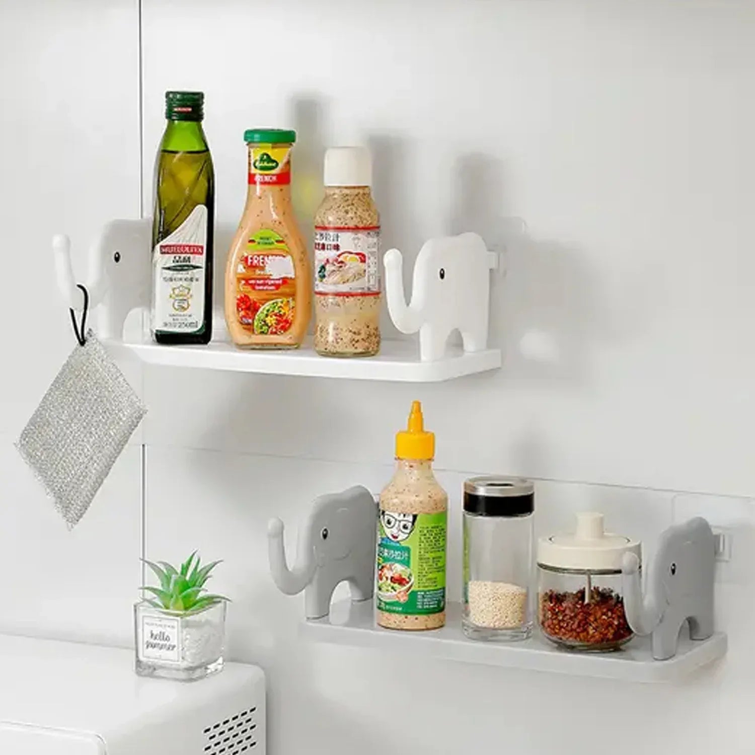 9272 Multifunctional Elephant Shaped Storage Shelf No Punching Wall Mounted Mini Storage Rack Creative Cute Elephant Shelf Organizer For Kitchen Bathroom Bedroom Study - Zidbik