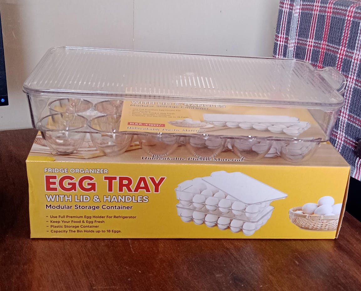 Plastic 18 Cavity Egg Storage Box Or Egg Trays For Refrigerator With Lid  Handles High Quality Rectangular Egg Tray Box For 18 Egg (1 Pc) - Zidbik