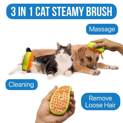 12918 3 In1 Cat Steamy Brush Self Cleaning Steam Cat Brush Cat Steamer Brush For Massage Cat Grooming Brush Pet Hair Removal Comb For Cat And Dog For Removing Tangled And Loose Hair - Zidbik