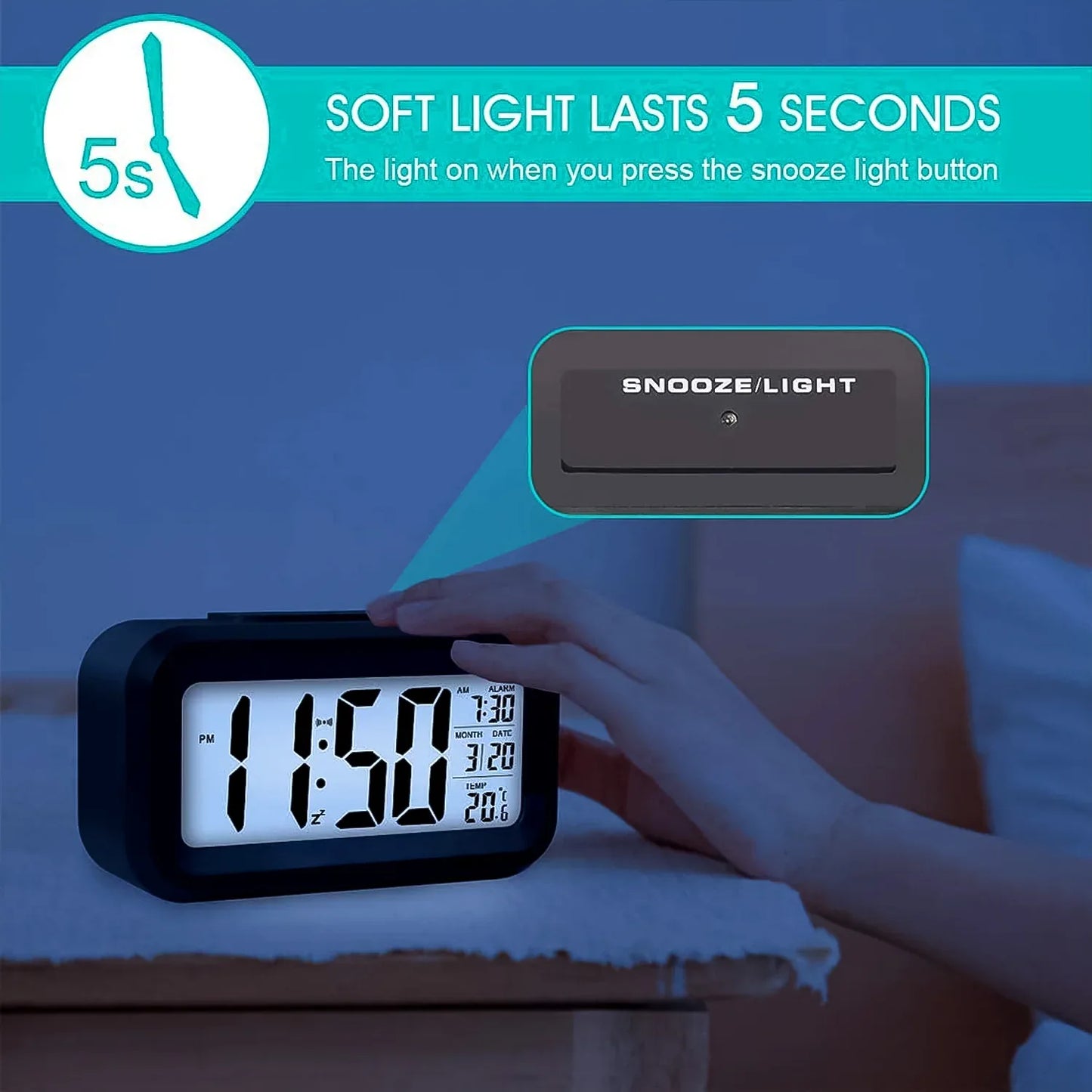 Digital Lcd Alarm Clock With Backlight (1 Pc) - Zidbik