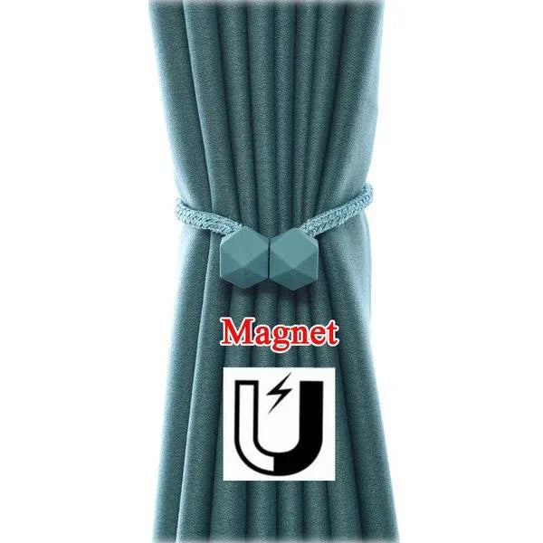 1441 Hexagonal Magnetic Braided Rope Drapery Window Curtains Loop Binding Ties Buckle (2 Pc) - Zidbik