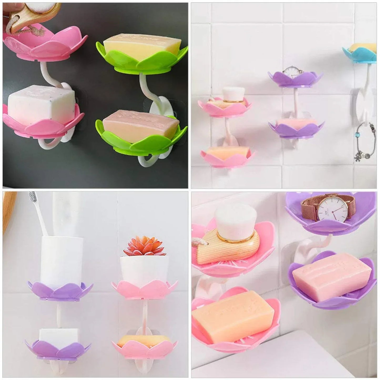 7963 Dabble Layer Flower Self Draining Soap Dish Holder Bathroom Shower Soap Holder Dish Storage Plate Tray For Bathroom Kitchen Bathtub - Zidbik