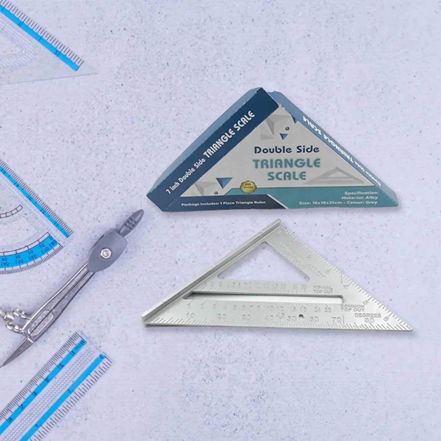 1559 Double Side Scale Triangle Measurement Hand Tool 45 Degree Triangle Ruler Home For Industry Aluminum Alloy Rafter Square 7-inch Length - Zidbik