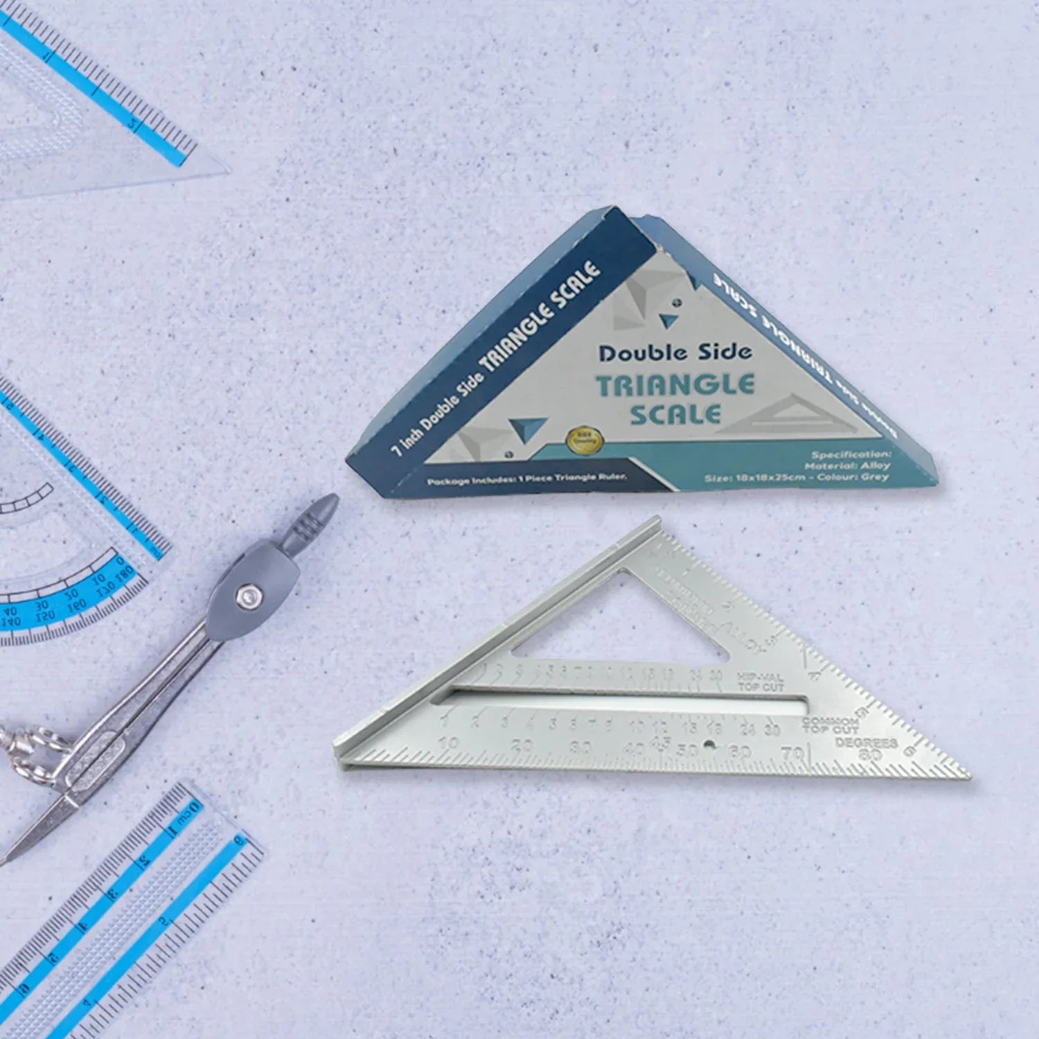 1559 Double Side Scale Triangle Measurement Hand Tool 45 Degree Triangle Ruler Home For Industry Aluminum Alloy Rafter Square 7-inch Length - Zidbik
