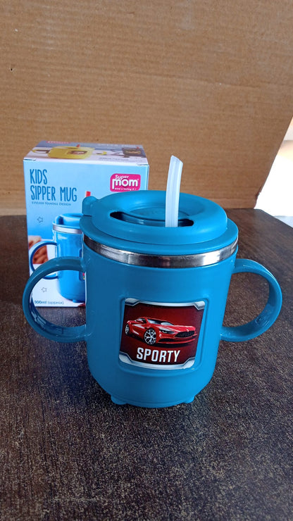 Kids Sporty Sipper Mug With Straw And Dual Handles Approx 300ml (1 Pc) - Zidbik