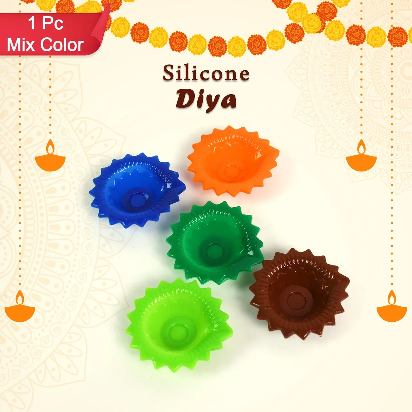 Silicone Diya For Diwali Attractive Design Colourful Diya Combo (Mix Design 1 Pc) - Zidbik