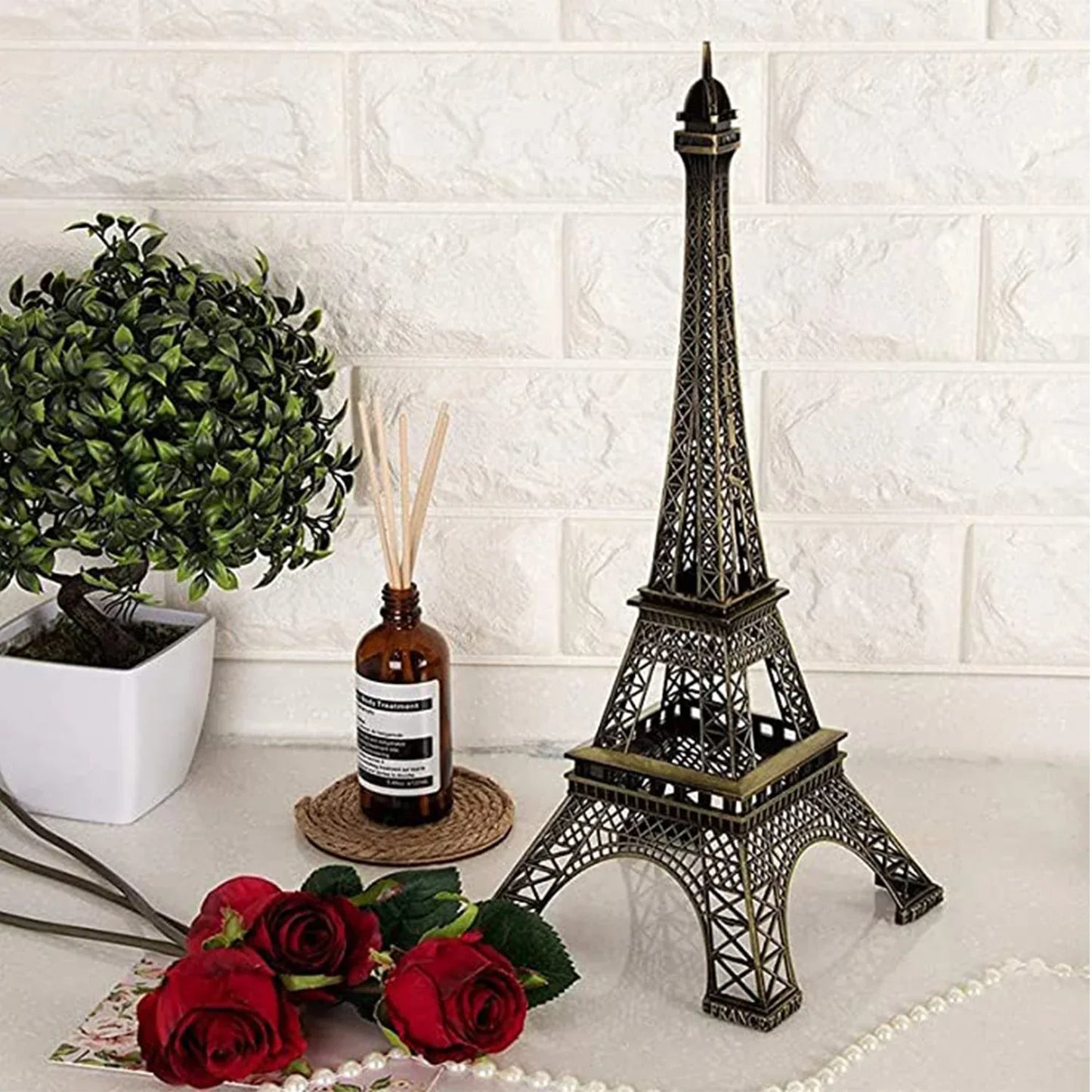 4733 Antique Finish 3d Metal Paris Eiffel Tower Metal Craft Famous Landmark Building Metal Statue Cabinet Office Gifts Decorative Showpiece. - Zidbik