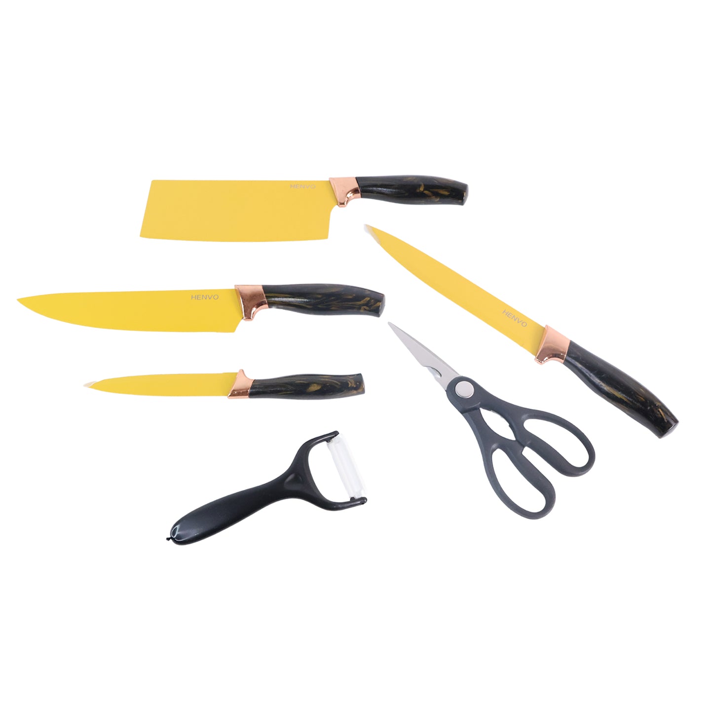 6 Pcs Professional Kitchen Knife Set With Chef Knives Cleaver Peeler  Scissors - Zidbik