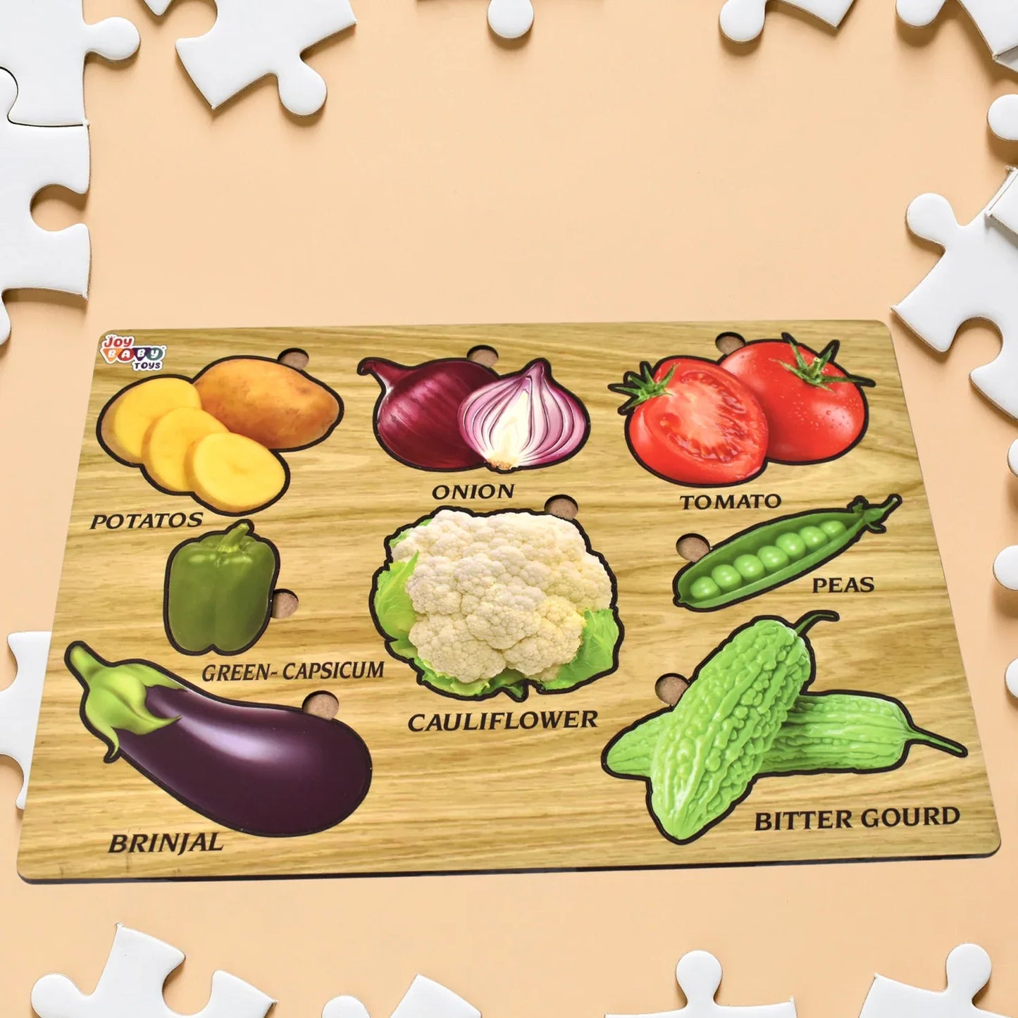 Wooden Vegetable Puzzle Learning Educational Board (1 Set 2820 Cm) - Zidbik