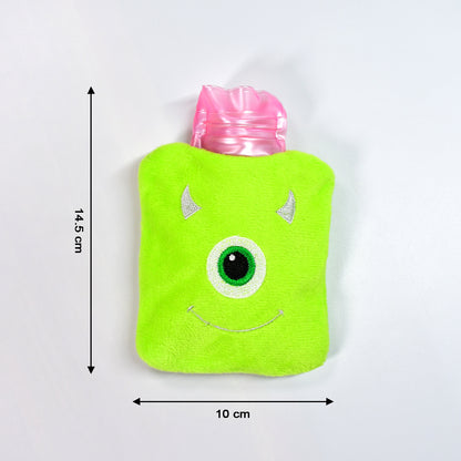 6519 Green One Eye Monster Print Small Hot Water Bag With Cover For Pain Relief Neck Shoulder Pain And Hand Feet Warmer Menstrual Cramps. - Zidbik