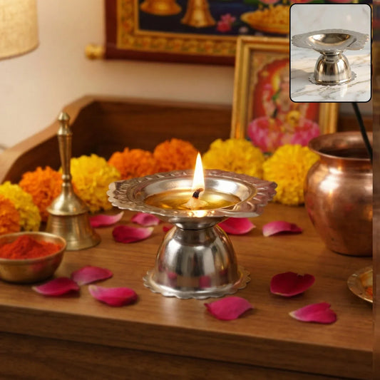 Stainless Steel Traditional Puja Diya Stand (1 Pc) - Zidbik
