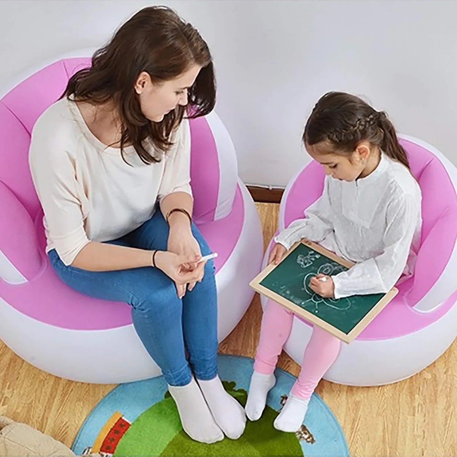 Kids Inflatable Sofa Chair With Backrest Foot Air Pump With Hose (1 Set 85x74 Cm Approx) - Zidbik
