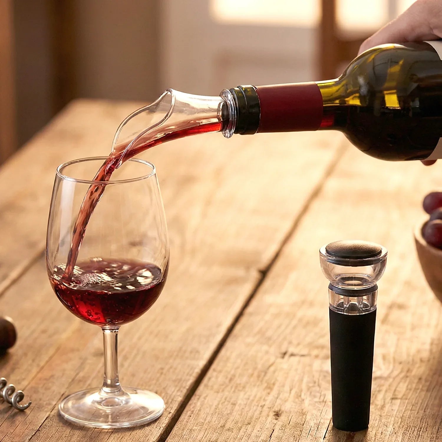 Premium Wine Poorer And Vacuum Bottle Stopper Set (2 Pc) - Zidbik