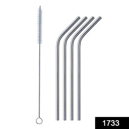 1733 Reusable Stainless Steel Drinking Straws Bent (4 Bent Straws 1 Brush) - Zidbik
