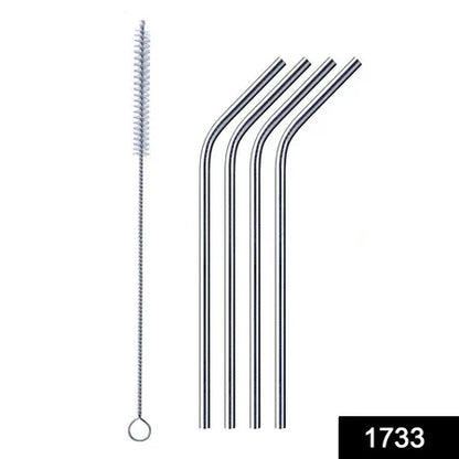 1733 Reusable Stainless Steel Drinking Straws Bent (4 Bent Straws 1 Brush) - Zidbik