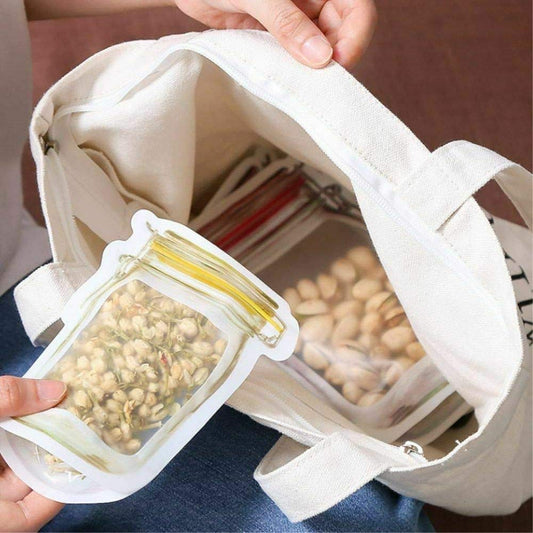 1073 Reusable Airtight Seal Plastic Food Storage Mason Jar Zipper (150ml) - Zidbik