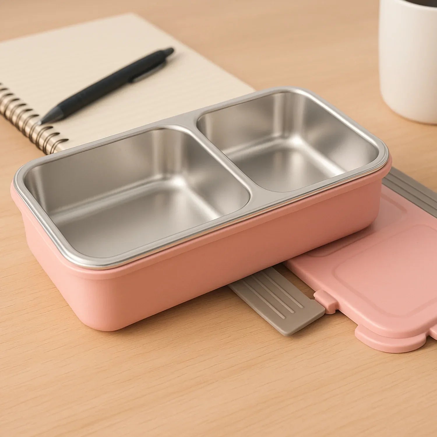 5583 Miracle Quick Lock Leak Proof 2 Compartment Stainless Steel Lunch Box Inner Plate Reusable Microwave Freezer Safe Lunch Box Trendy Thermal Insulation Leak Proof For Office Vacuum Tiffin Box For Boys Girls School Office Women And Men - Zidbik