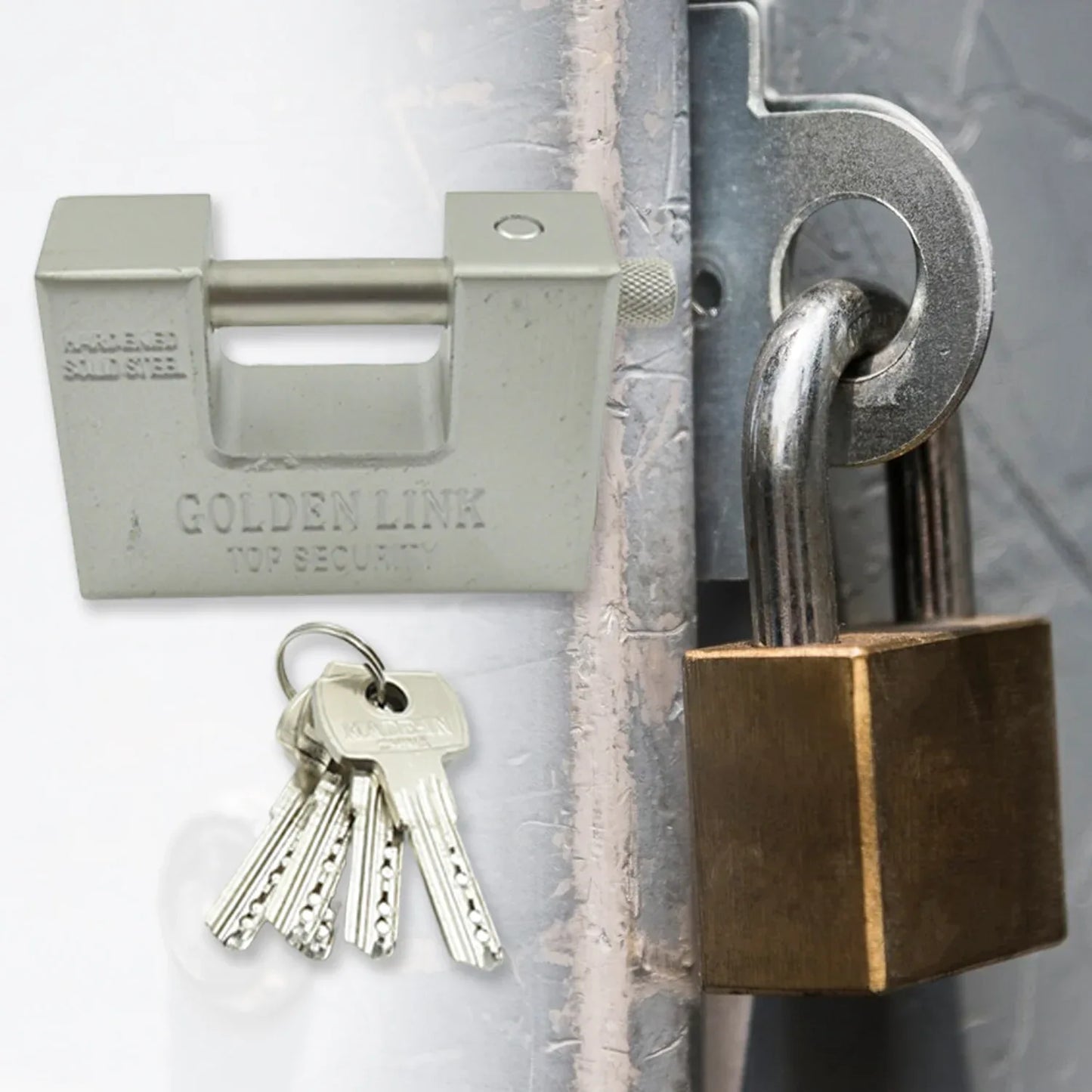 9323 Stainless Steel Padlock Rectangular Shape Hardened Steel High Resistance With 5 Keys Door Lock For Home Dormitory Waterproof Antirust Anti-theft Padlocks Outdoor Gate Shed Locks Warehouse Big Door Drawer Lock (94 Mm) - Zidbik