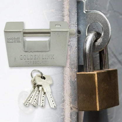 9323 Stainless Steel Padlock Rectangular Shape Hardened Steel High Resistance With 5 Keys Door Lock For Home Dormitory Waterproof Antirust Anti-theft Padlocks Outdoor Gate Shed Locks Warehouse Big Door Drawer Lock (94 Mm) - Zidbik