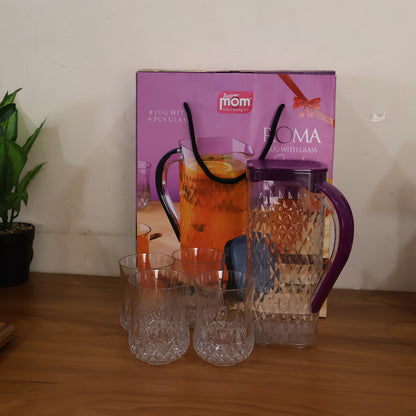 Supermom Roma Plastic Jug With Glasses Combo Set (5 Pc) - Zidbik