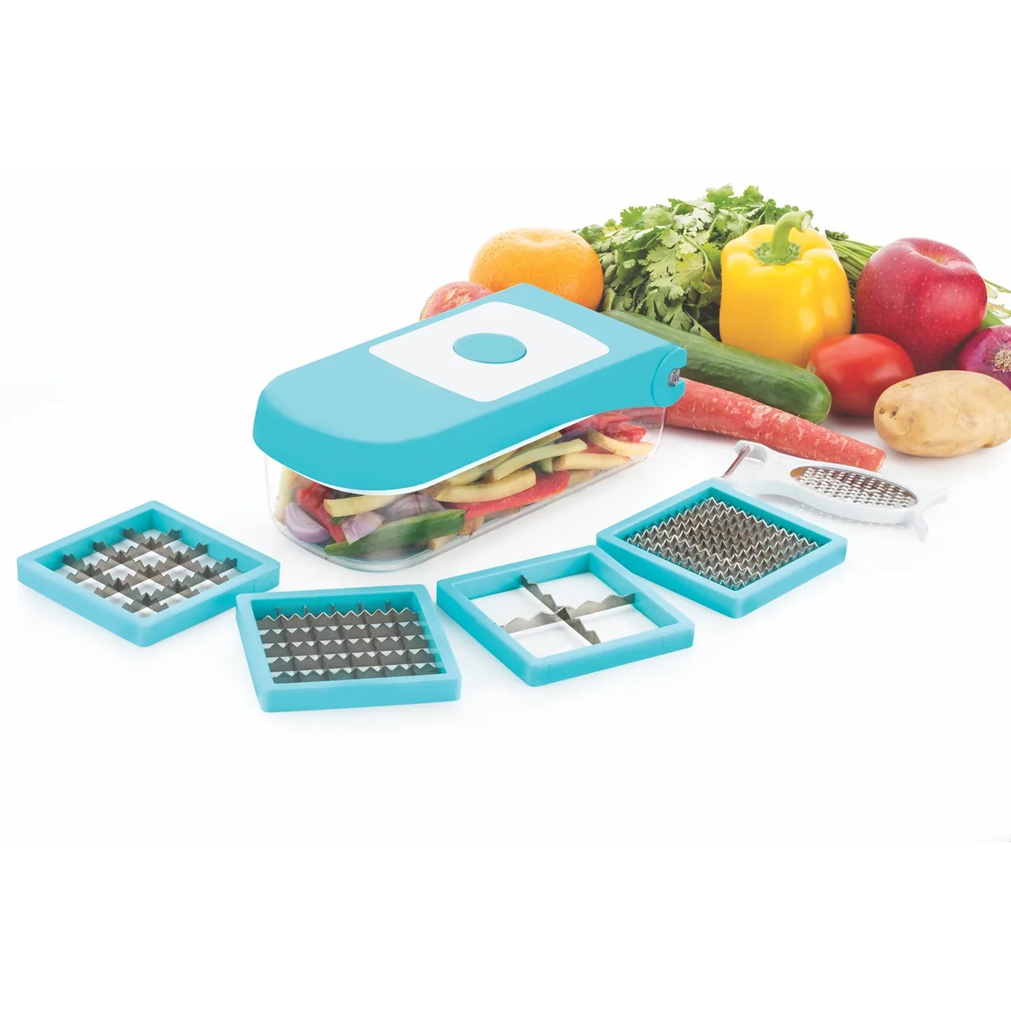 8108 Ganesh 7 In 1 Plastic Vegetable Dicer Blue - Zidbik