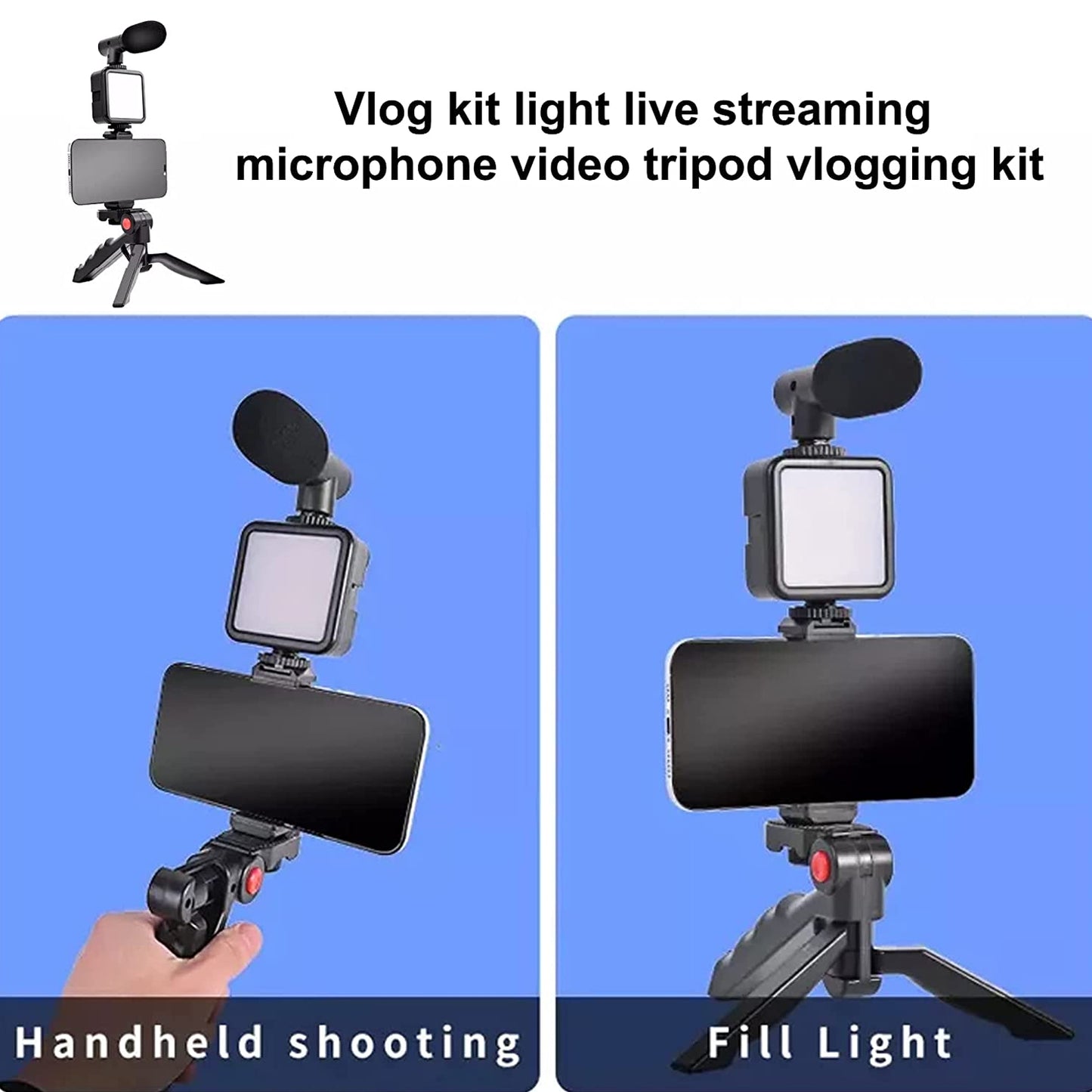 6054 Vlogging Kit For Video Making With Mic Mini Tripod Stand Led Light  Phone Holder Clip For Making Videos - Zidbik