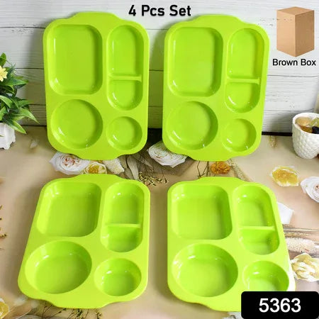 5363 Unbreakable Plastic Food Platesbiodegradable 5 Compartment Square Plate For Food - Zidbik