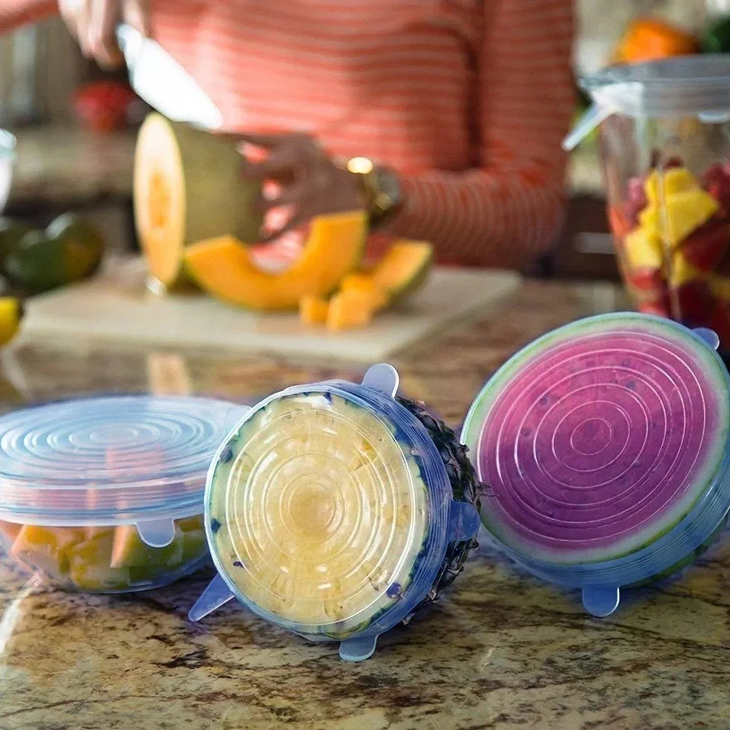 12 Peace Reusable Stretch Lids Set With 2 Storage Pouches Flexible Food Cover Lids - Zidbik