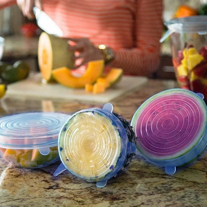 12 Peace Reusable Stretch Lids Set With 2 Storage Pouches Flexible Food Cover Lids - Zidbik