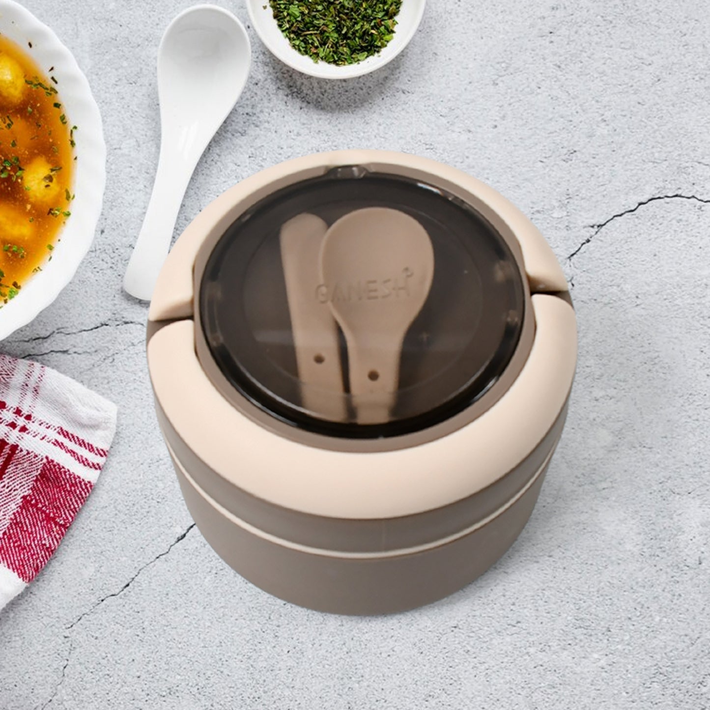 8716 Ganesh Cresta Food Insulated Airtight Leak-proof Lunch Box With Spoon For Office School Picnic (1pc) - Zidbik