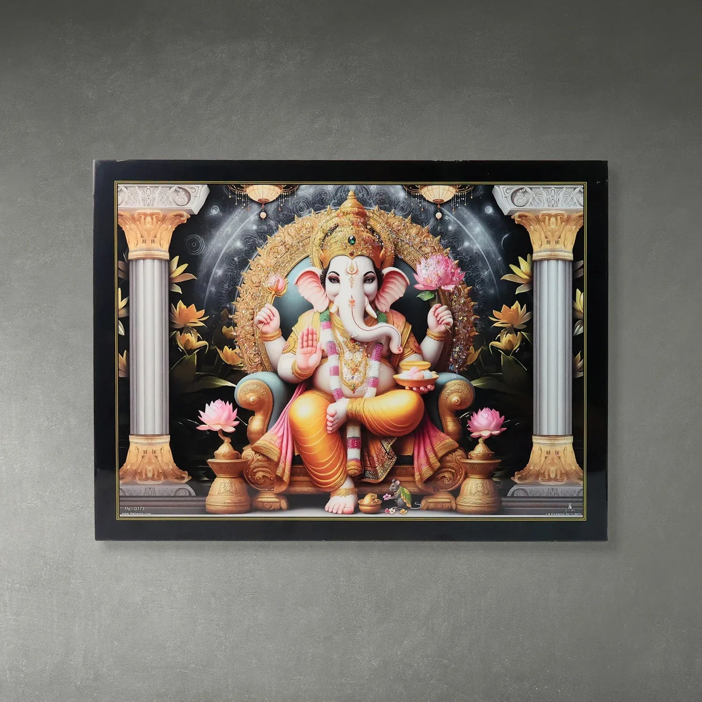 Divine Lord Ganesha Wall Painting With Wooden Frame Mix Design 60x45 Cm Approx (1 Pc) - Zidbik