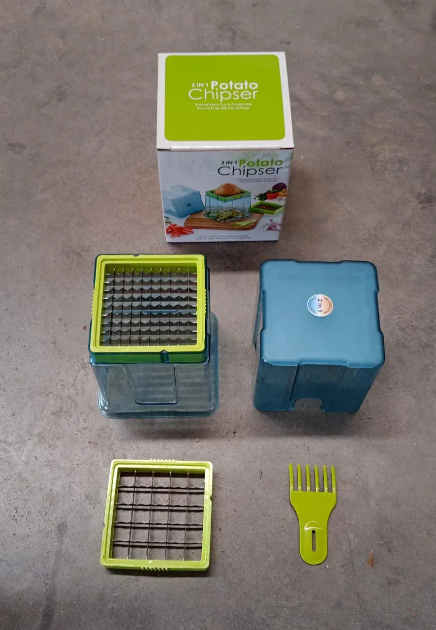 2 In 1 Potato Chipser Slicer French Fries Maker Finger Chips Plastic Two Blades Finger Chips Cutter For Kitchen Accessoryvegetable Fruit Slicer (1 Pc) - Zidbik