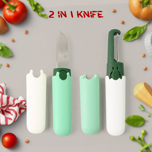 10052 Multifunctional Peeler Two In One Fruit Knife Fruit And Vegetable Cutting Knife+sawtooth Peeler Apple Carrot Potato Fruit Slice Antiskid - Zidbik