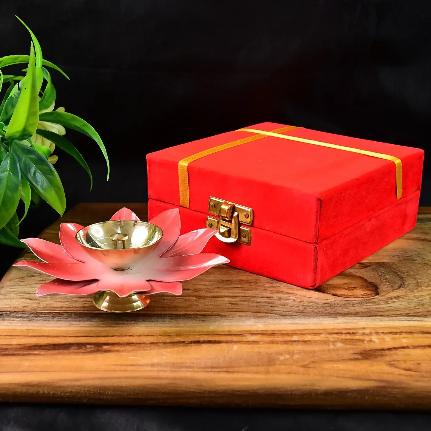 Lotus Shaped Brass Oil Diya (1 Pc) - Zidbik